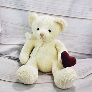 Russ L'amour Chenille Cream Valentine Teddy Bear Red Velvet Heart 12 Inch 4862